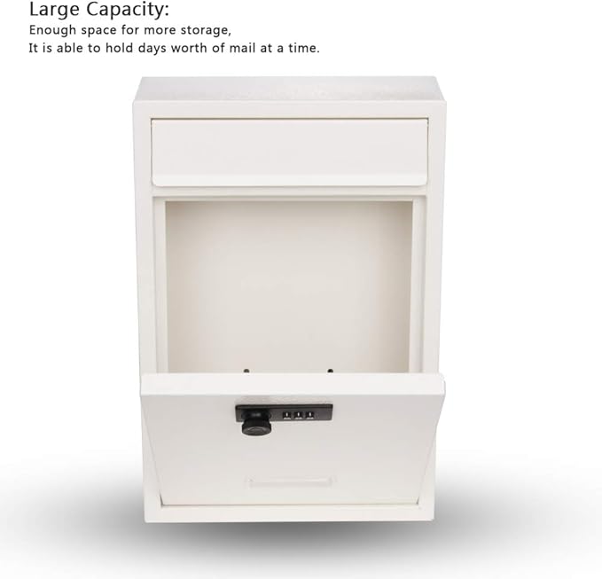 KYODOLED Locking Wall Mount Mailbox, Mail Boxes with Combination Lock for Outside, Security Drop Box with Code,12.4H x 8.54L x 3.35W Inches, White-DeskLoop Office
