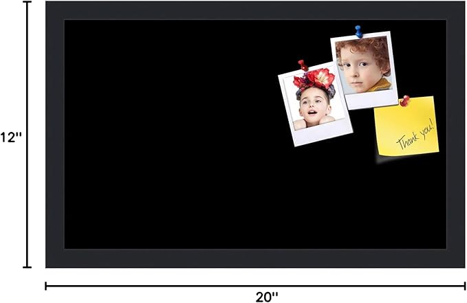 PinPix 20x12 Inch Cork Bulletin Board. This Decorative Framed Pin Board Comes with Solid Black Design and a Satin Black Frame. Ideal for Home Office Decor or Message Board (PinPix-622)-DeskLoop Office