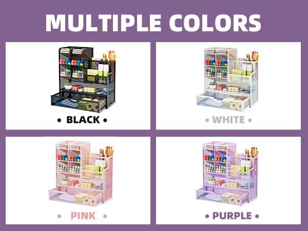 Marbrasse Mesh Pen Holder for Desk, Multi-Functional Pencil Organizer with Drawer, Desk Organizers and Accessories for Office Art Supplies (Purple)-DeskLoop Office
