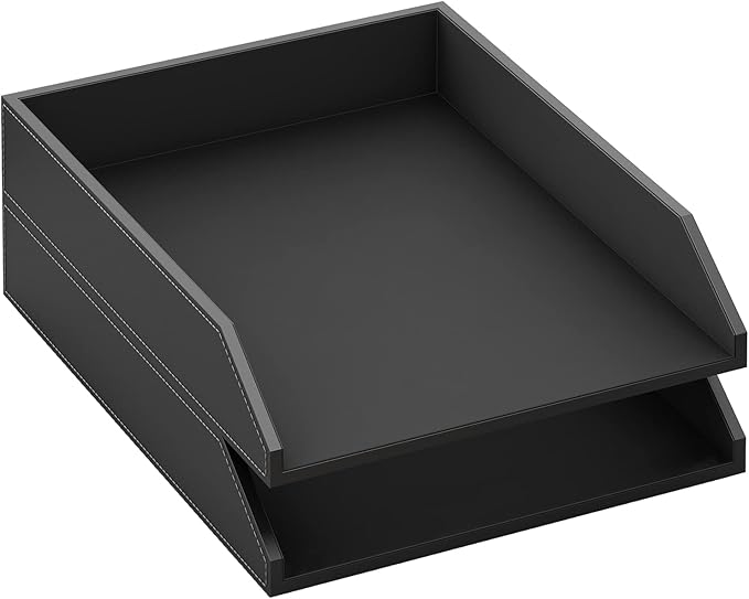 Leather Letter Tray, Thipoten Stackable Desk Organizer Holder by THIPOTEN
