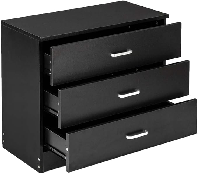 Karl home 3 Drawer Dresser, Modern Storage Chest of Drawers, Wood Bedside Table Night Table for Bedroom,Living Room (Black)-DeskLoop Office