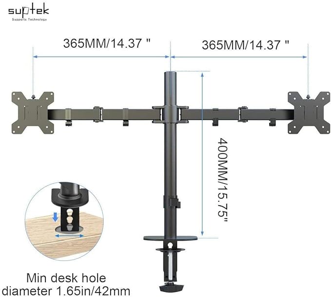 Suptek Monitor Mount, Adjustable Dual Monitor Arm Desk Mount Heavy Duty Monitor Stand fit for 27 inch Monitor Screens up to 22lbs,Black(MD9442)-DeskLoop Office