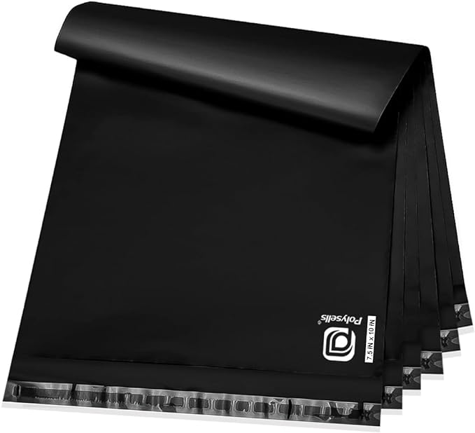 POLYSELLS 100 pcs 7.5x10.5 Inches Black Poly Mailers Shipping Envelopes by POLYSELLS