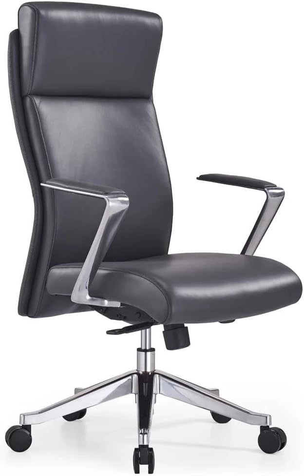 ZURI Draper Leather Executive Chair with Aluminum Frame- Dark Grey-DeskLoop Office