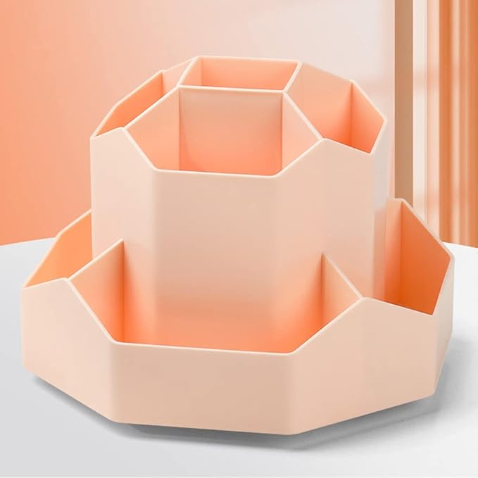 Rotating Art Supply Storage Organizer,Pencil Holder with 9 Compartment, Pen Storage Organizer, for Kids Art Desk, Homeschool Supplies, Home Office Desktop Organizer(Pink)-DeskLoop Office