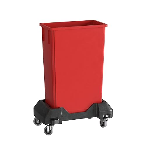 23 Gallon Red Slim Jim Trash Can with Dolly-DeskLoop Office