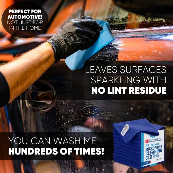12" x 12" MW Pro Multi-Surface Microfiber Cleaning Cloths | Dark Blue - 12 Pack | Premium Microfiber Towels for Cleaning Glass, Kitchens, Bathrooms, Automotive, Supplies & Products-DeskLoop Office