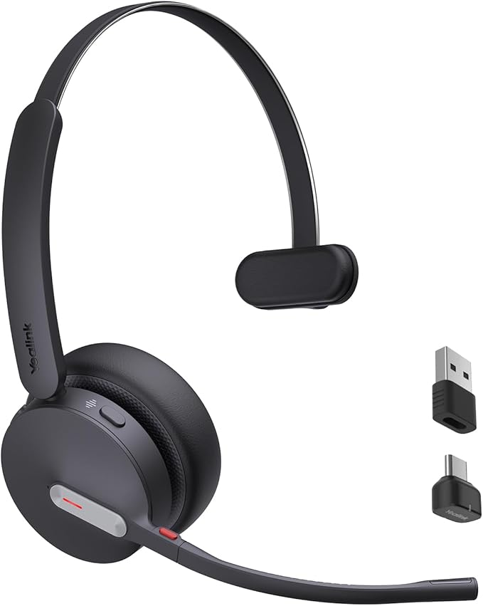 Yealink BH70 Mono UC Wireless Bluetooth Headset with Microphone for Work, up to 35h Talking Battery Life, 3-Mic Noise Cancellation, 91g Lightweight Work Headsets for Open Office, USB-C to A-DeskLoop Office