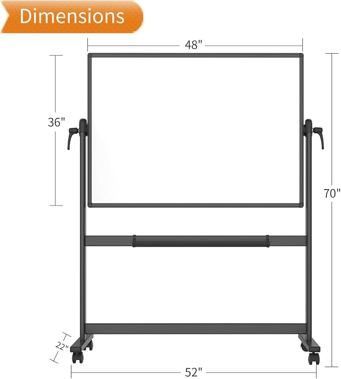 VIZ-PRO Double-Sided Magnetic Mobile Whiteboard, 48 x 36 Inches - Image 2