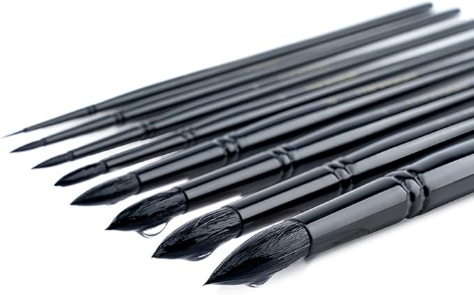 Transon 8pcs Round Watercolor Paint Brush Set Goat Hair for Watercolors,Acrylics,Inks,Gouache,Oil and Tempera Black Color-DeskLoop Office
