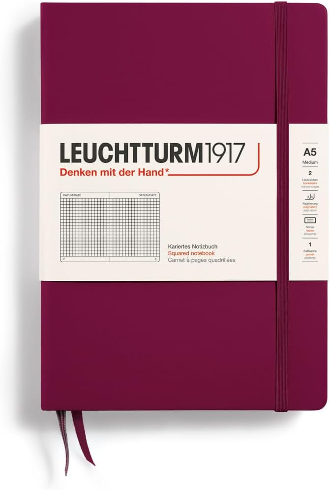 LEUCHTTURM1917 - Notebook Hardcover Medium A5-251 Numbered Pages for Writing and Journaling (Port Red, Squared)-DeskLoop Office