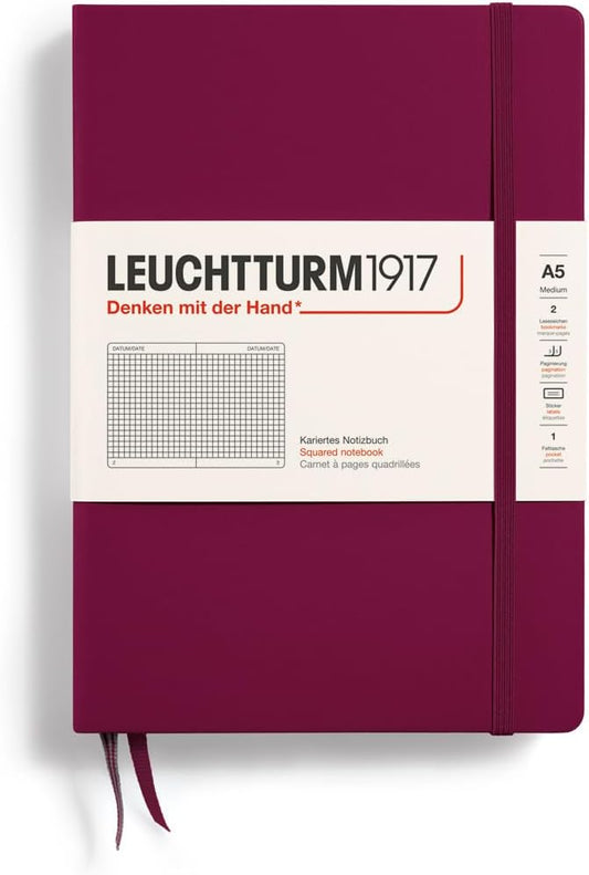 LEUCHTTURM1917 - Notebook Hardcover Medium A5-251 Numbered Pages for Writing and Journaling (Port Red, Squared)-DeskLoop Office