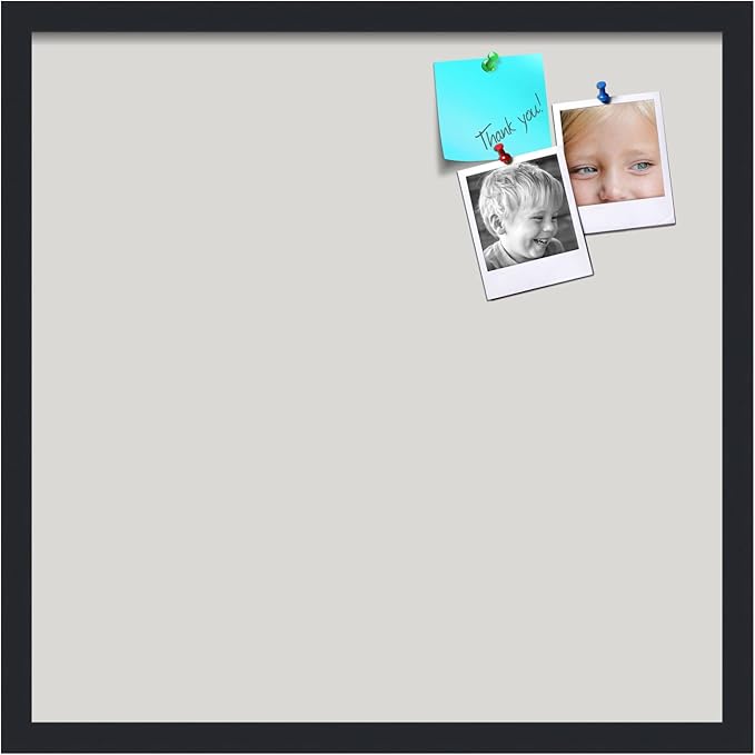 PinPix 22x22 Inch Cork Bulletin Board. This Decorative Framed Pin Board Comes with Light Stone Design and a Satin Black Frame. Ideal for Home Office Decor or Message Board (PinPix-1809)-DeskLoop Office
