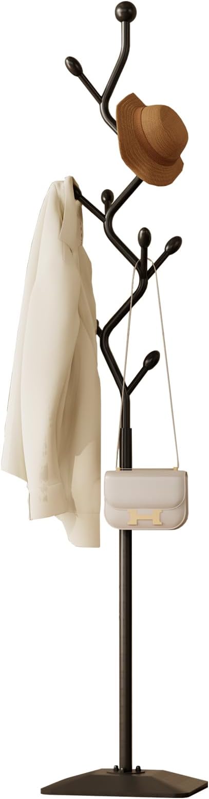 Tree-shaped coat rack stand,Metal coat tree with 8 Hooks and sturdy cast iron base,Heavy Duty coat rack freestanding coat hanger stand for Clothes Hats Scarfs Purses (black)-DeskLoop Office