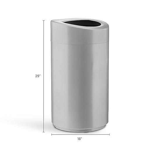 Safco Open Top Trash Can, 14 Gallon Stainless Steel Modern Garbage Can for Indoor Use, Silver