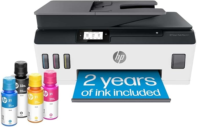 HP Smart -Tank Plus 651 Wireless All-in-One Ink -Tank Printer, up to 2 Years of Ink in Bottles, Auto Document Feeder, Mobile Print, Scan, Copy,, Fax, Works with Alexa (7XV38A)-DeskLoop Office