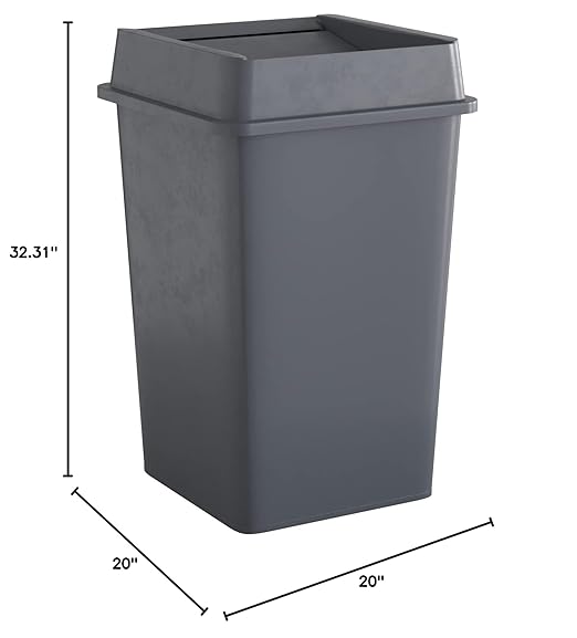 35 Gallon Grey Square Commercial Trash Can with Lid-DeskLoop Office