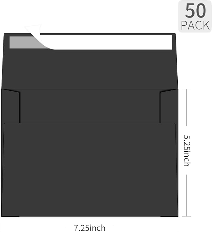 5x7 Envelopes For Invitation A7 Envelope black, 50 pack 5x7 card Envelopes Self - Image 2