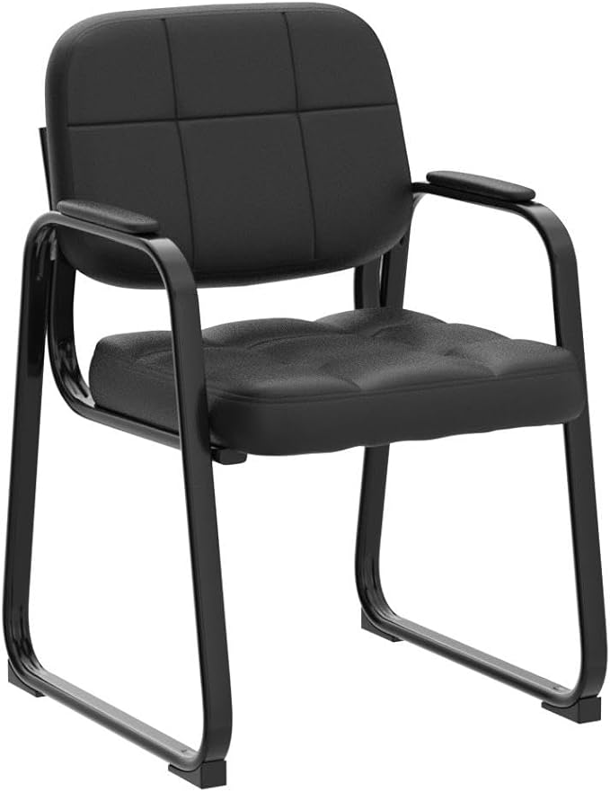 CLATINA Waiting Room Guest Chair with Bonded Leather Padded Arm Rest for Office Reception and Conference Desk Black with Sled Base 4 Pack-DeskLoop Office