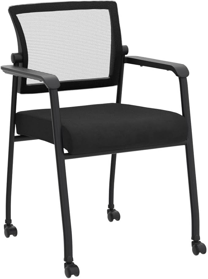 Waiting Room Chairs with Wheels, Adjustable Mesh Backrest, Desk Chair with Ergonomic Lumbar Support and Thickened Seats Cushion, 4 Pack Black-DeskLoop Office