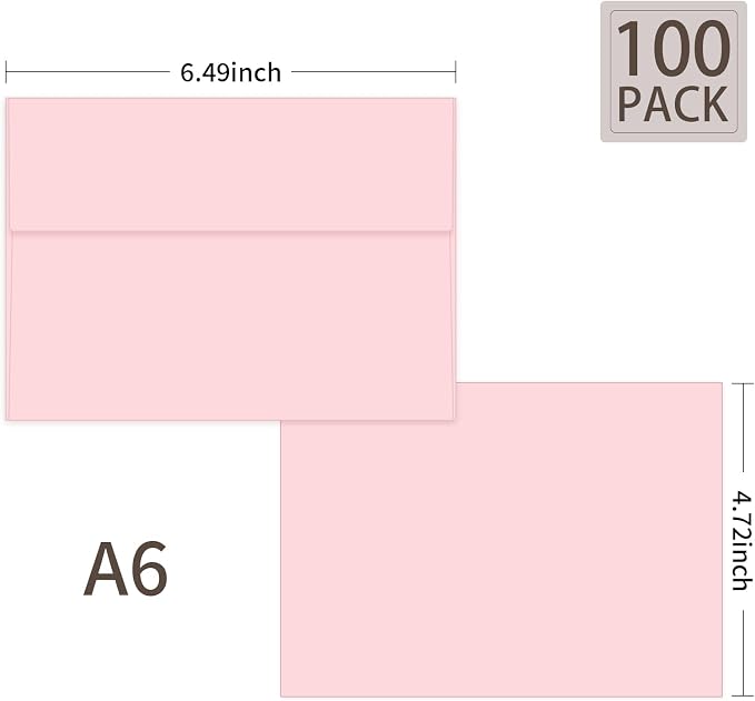 100 Packs Pink 4x6 Envelopes for Invitation Card, A6 Small Envelopes Self Seal - Image 2