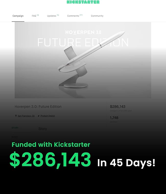 novium Hoverpen Future Edition - Luxury Fountain Pen & Rollerball Pen All-In Gift Box, Fine Nib, Futuristic Aesthetic, Aerospace Metal Made, Free Spinning Executive Pen, Gifts for Boss (Deep Black)-DeskLoop Office