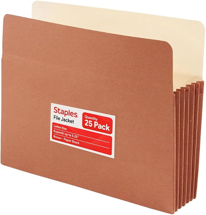 Staples Reinforced File Pockets, Letter Size, 3.5‑Inch Expansion, Heavy‑Duty by Staples