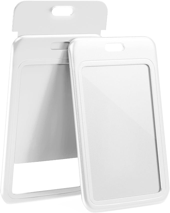 JINEASY ID 2 Pack White Hard Plastic ID Badge Holder Vertical Lanyard ID Card - Image 2