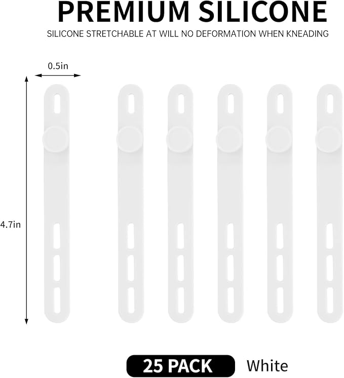 Oligei 25 Pcs Silicone Cable Ties, Cable Ties Reusable, High Elasticity Cord - Image 2