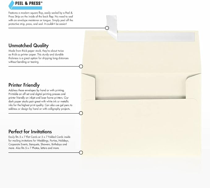 LUXPaper A7 Invitation Envelopes | Peel & Press | 5 1/4" x 7 1/4" | Natural - Image 8