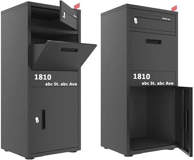 Package Delivery Boxes for Outside, Large Parcel Drop Boxes with Lock, Customize Address Stickers Package Drop Boxes for Outside is Waterproof,Package Delivery Box for Porch (Black，40"*17.7"*15 in)-DeskLoop Office