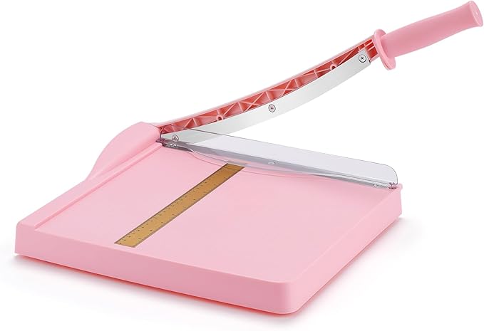 Paper Cutter, Paper Trimmer with Safety Guard, 12" Cut Length Paper Slicer with 16 Sheet Capacity Paper Cutting Board,Guillotine Paper Cutters and Trimmers for Cardstock Cardboard Vinyl (Pink)-DeskLoop Office