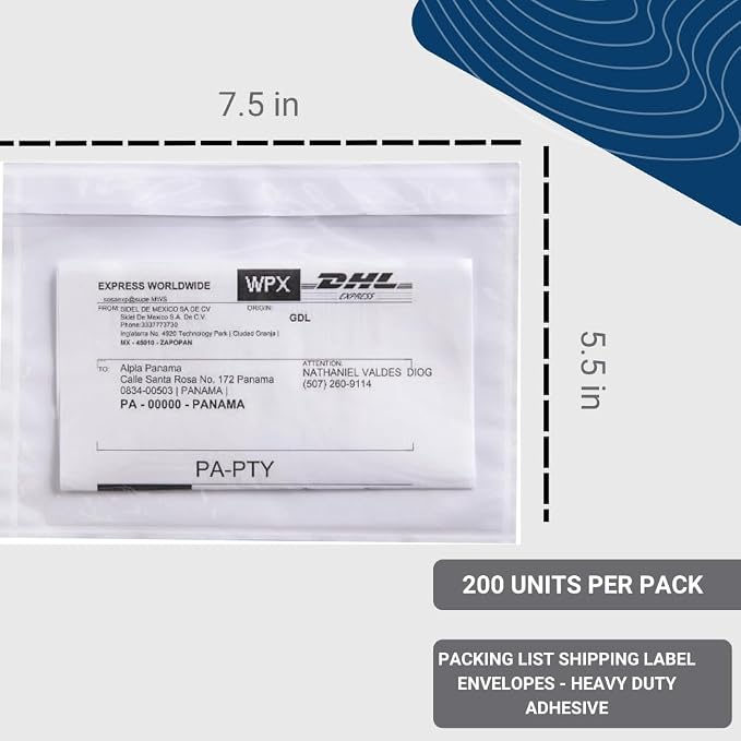 200 Units, 7.5"x5.5" Clear Packing List Shipping Label Envelopes - Image 2