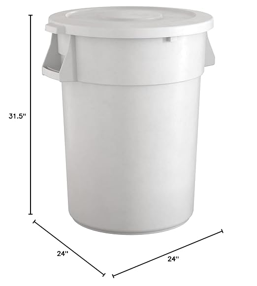 44 Gallon White Round Commercial Trash Can with Lid-DeskLoop Office