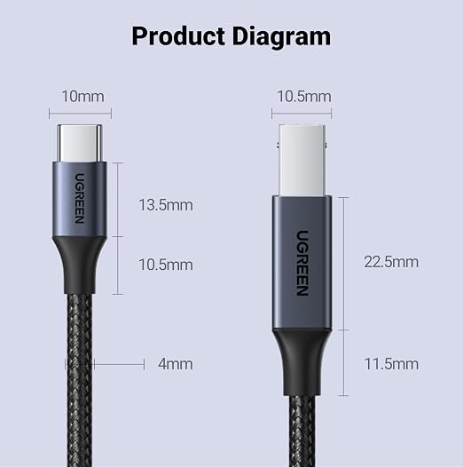 UGREEN USB C 3 FT Printer Cable, Nylon USB B to C Cord - Image 9