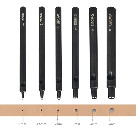OWDEN Professional 6Pcs. Leather Hollow Punch Set. Size: 1.0-5.0mm by WEHERCRAFT
