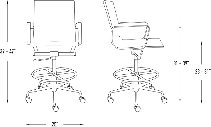 Laura Davidson Furniture SOHO II Ribbed Drafting Chair for Standing Desks, Standing Desk Chair - Ergonomically Designed, Commercial Grade Draft Height, Arm Rest & Cushion, Made of Faux Leather, Orange-DeskLoop Office