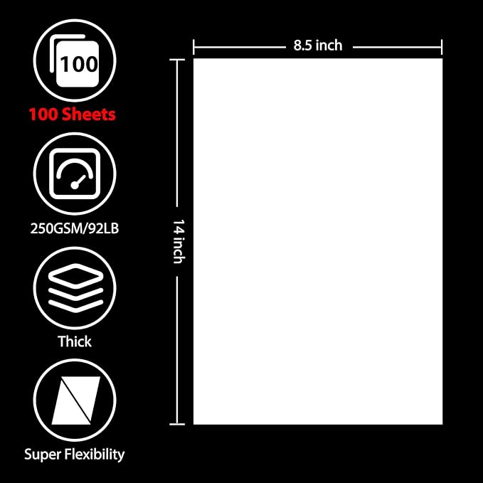 OcePor 100 Sheets White Cardstock 8.5” x 14”, 92lb/250gsm Black Card Stock, Thick Card Stock Paper, Heavy Cardstock Paper for Printer, Resume, Scrapbooks, Art, Crafts, Business Cards-DeskLoop Office