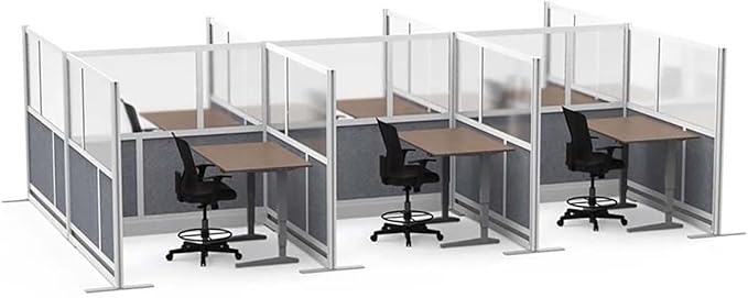 Stand Up Desk Store Expanse Modular Wall | 70'' x 48'' Wall | Expandable Partition Room Divider with Rearrangeable Frosted Acrylic & Sound Absorbent Panels (Silver Frame)