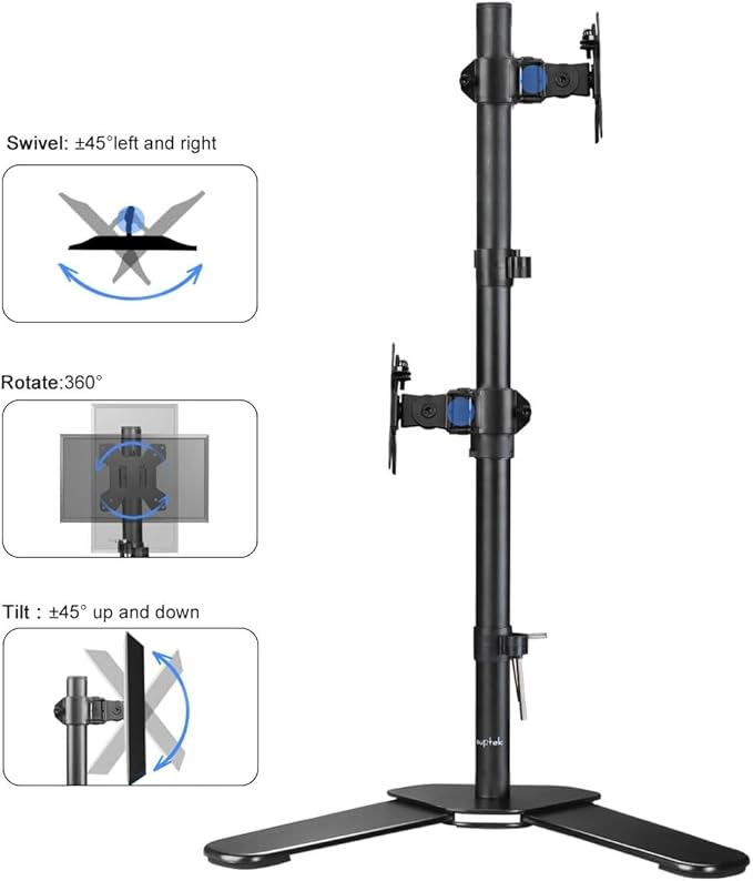 Suptek Dual LED LCD Monitor Stand up Free-Standing Desk Mount for 2 / Two Screens up to 32 inch Extra Tall 31.5 inch Pole Heavy Duty Fully Adjustable Stand Vertical Array (ML6802)-DeskLoop Office