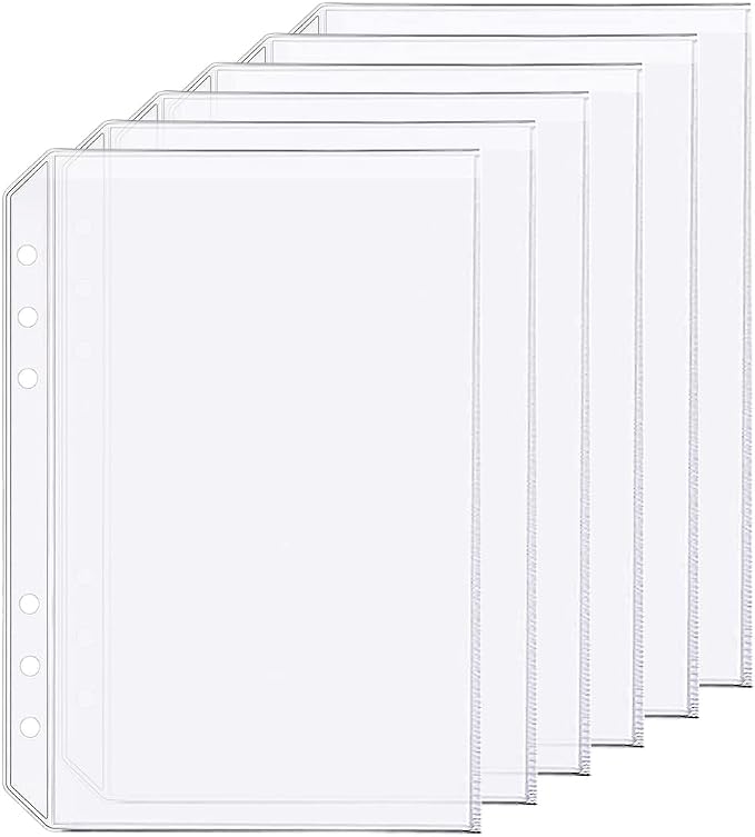 6 Pack A5 6 Holes Binder Pockets Plastic Binder Folders Waterproof 6 Holes by Zelten