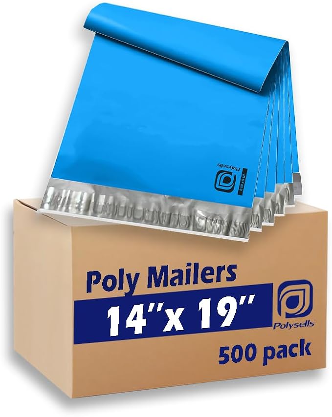 POLYSELLS 500 pcs 14.5x19 Inches Blue Poly Mailers Shipping Envelopes, Strong by POLYSELLS