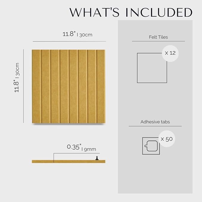 Large Cork Boards for Walls Black Felt Alternative - Slat Wall Paneling, Bulletin Board Tiles for Home Decor, Push Pin Corkboard Organizer for Office or Classroom-12-Pack Panel Kit (Mustard)-DeskLoop Office