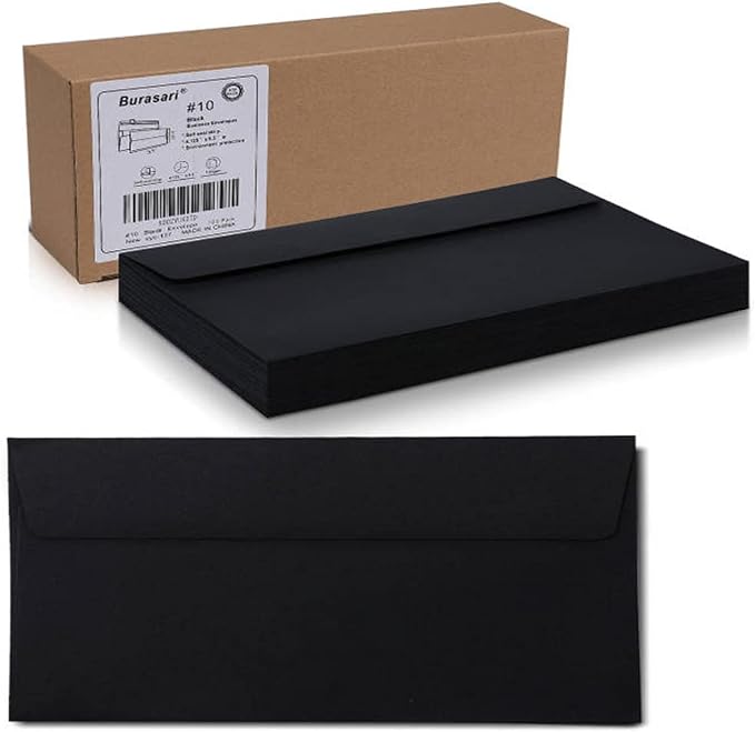 100Qty#10 Black Business envelopes 4.125x9.5In- windowless design 120GSM paper by Burasari