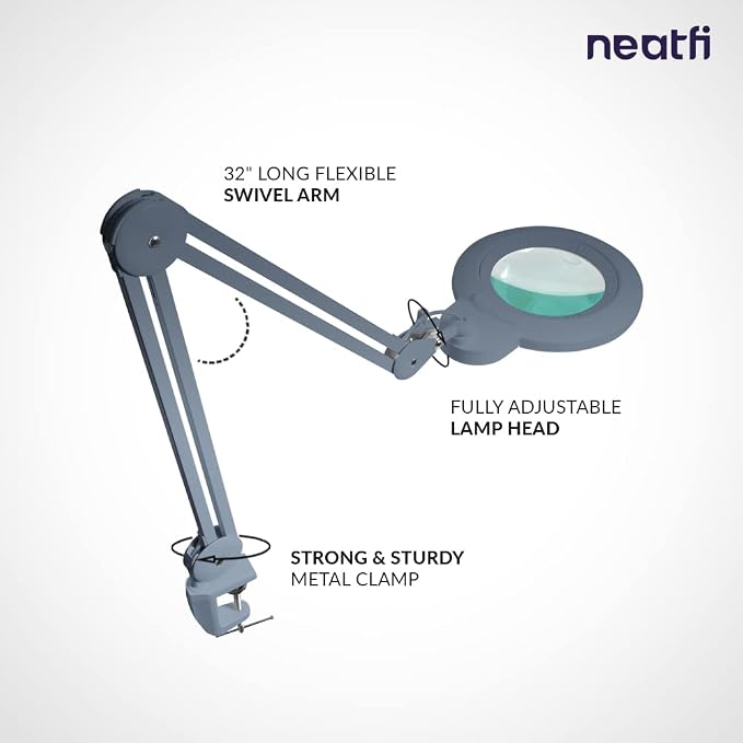 Neatfi XL Bifocal LED Magnifying Lamp, 7-Inch Acrylic Lens, 5D/20D Magnification - Image 5