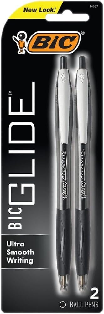 BIC Glide Black Retractable Ballpoint Pens, Medium Point, 2-Count Pack by BIC