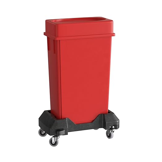 23 Gallon Red Slim Jim Trash Can with Drop Shot Lid and Dolly-DeskLoop Office