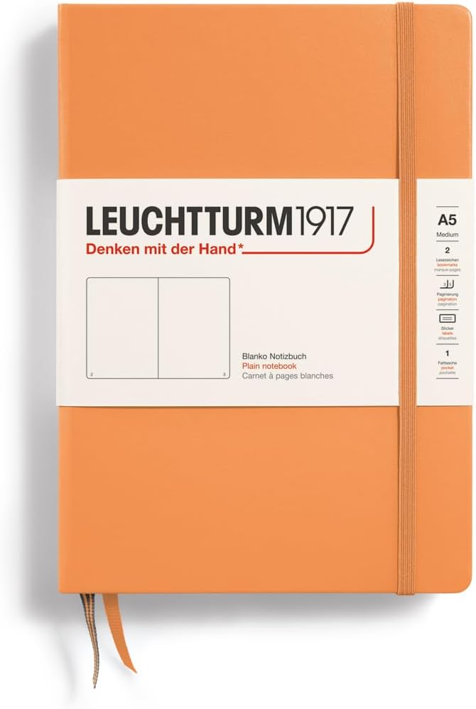 LEUCHTTURM1917 - Notebook Hardcover Medium A5-251 Numbered Pages for Writing and Journaling (Apricot, Plain)-DeskLoop Office