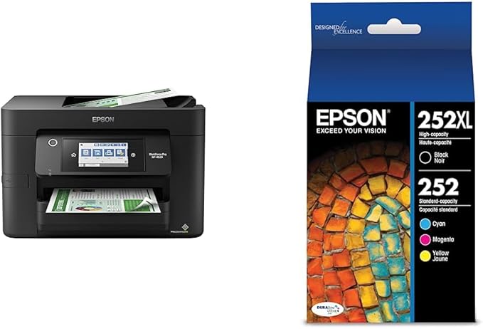 Epson® Workforce® Pro WF-4820 Wireless Color Inkjet All-in-One Printer, Black, Large & T252 DURABrite Ultra Ink High Capacity Black & Standard Color Cartridge Combo Pack (T252XL-BCS)-DeskLoop Office