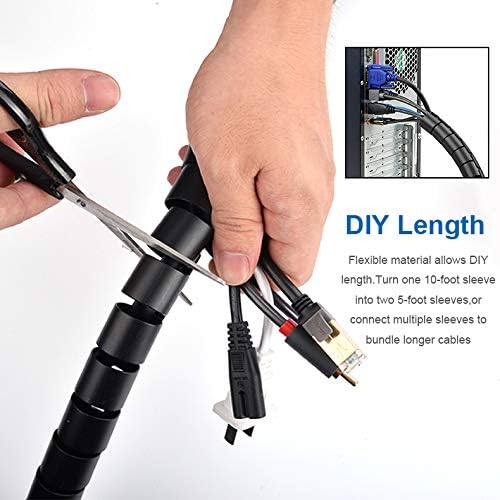 10FT Cable Management Sleeve EZ Cord Bundler 1" Diameter w/Zip Clip Zipper Wire - Image 6